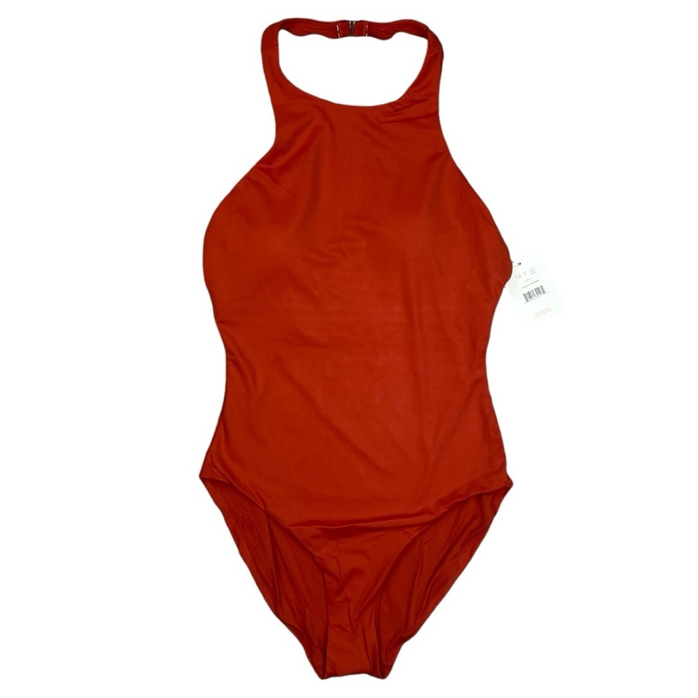 Andie The Luzon One Piece Swimsuit Medium Red Halter Full Bottom Low Leg AO209